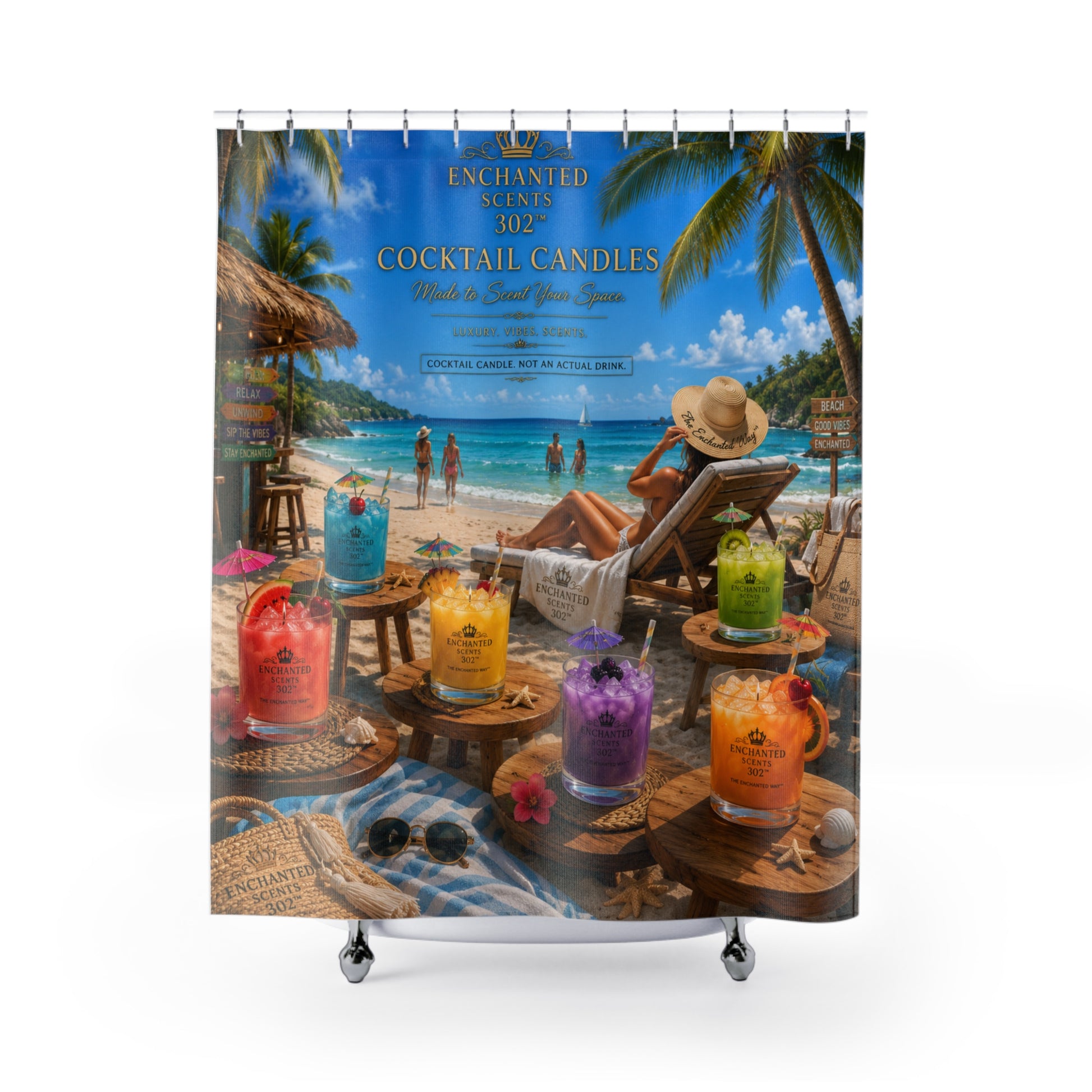 Tropical Cocktail Candles Shower Curtain — Beach Bar Scentscape Bathroom Decor.