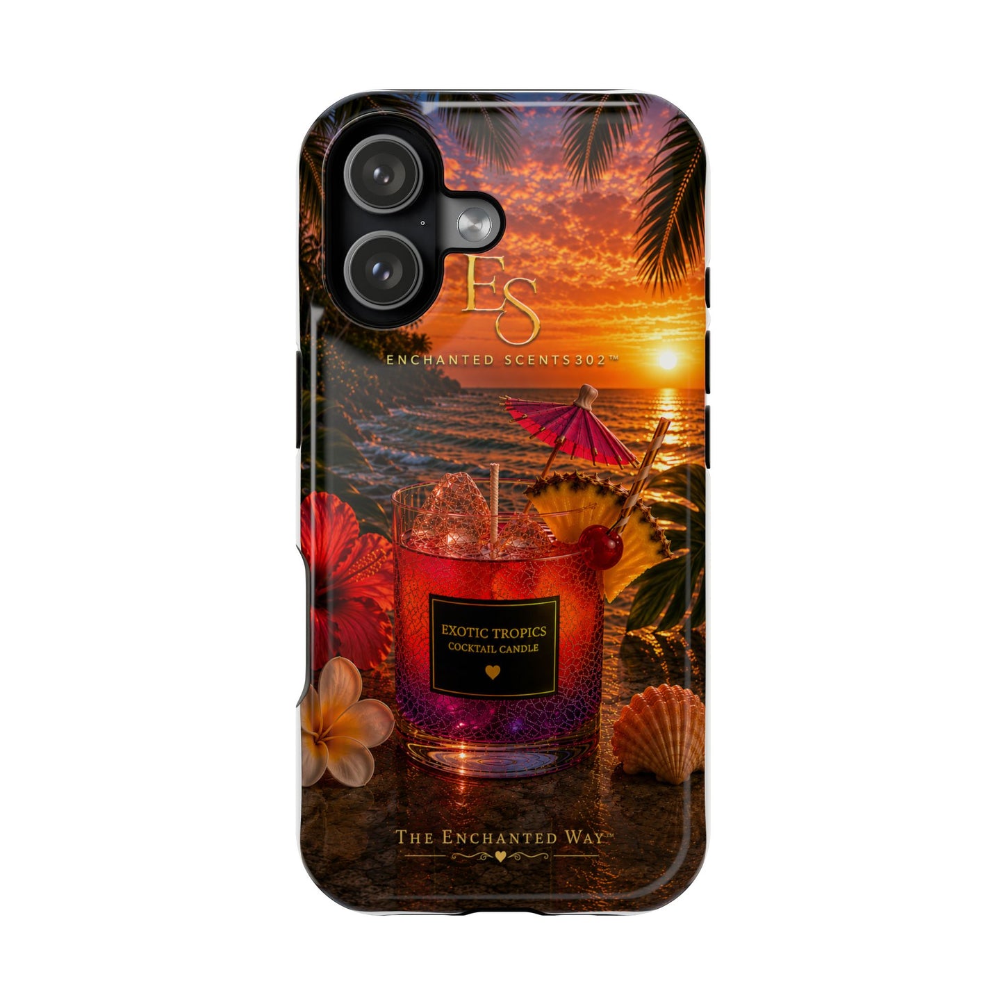 Tropical Sunset Phone Case — Impact-Resistant Beach Candle Design.