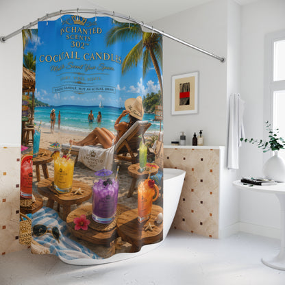 Tropical Cocktail Candles Shower Curtain — Beach Bar Scentscape Bathroom Decor.