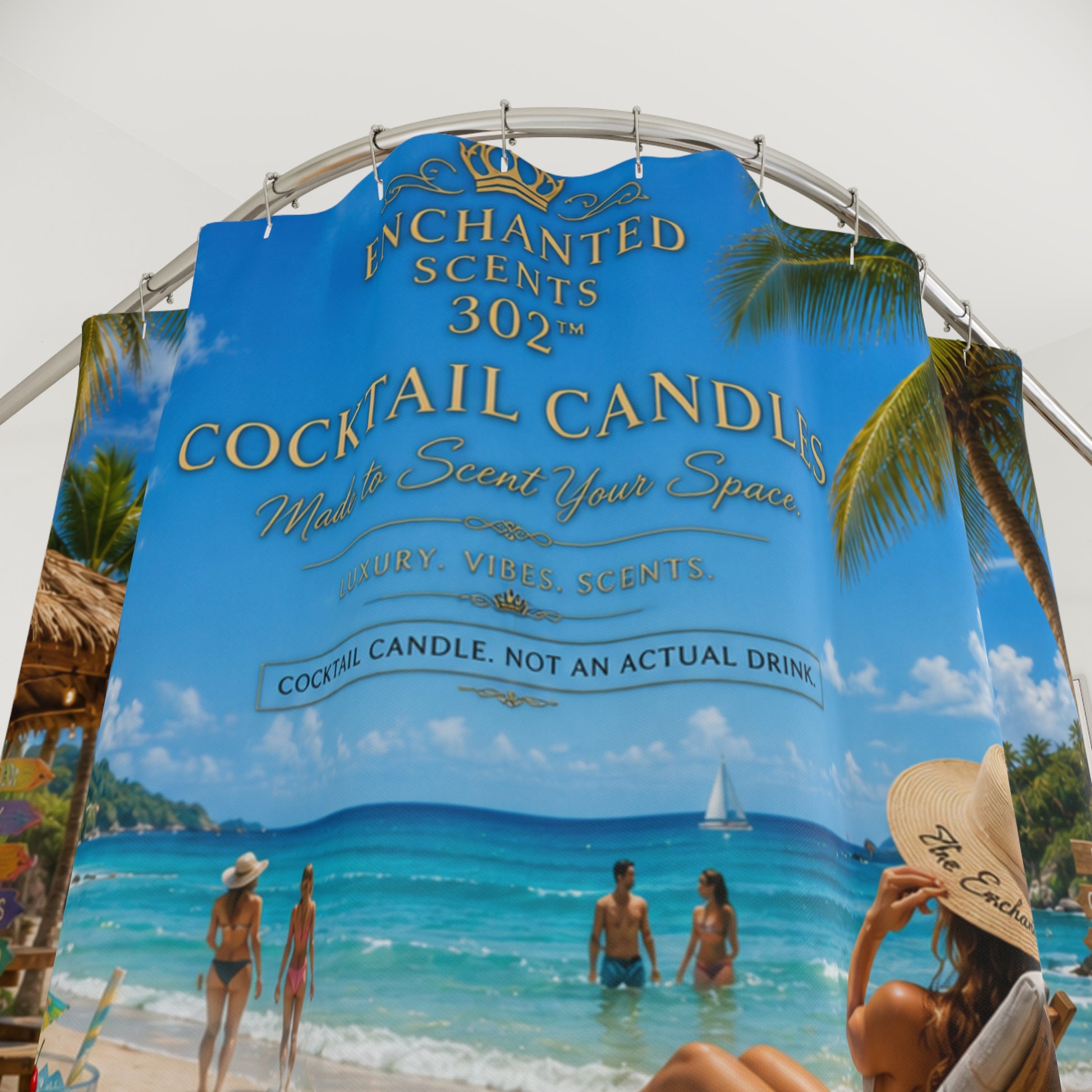 Tropical Cocktail Candles Shower Curtain — Beach Bar Scentscape Bathroom Decor.